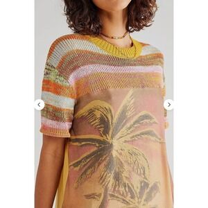 We The‎ Free People IBIZA SWIT Knit Sleeve Palm Tree Tee